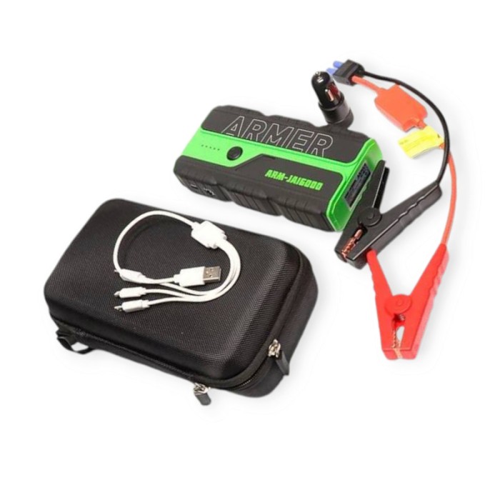 Портативний універс. пуско-зар. пристрій 12v, li-ion акб 16000mah, старт 800а, 2usb перехідники сумк
