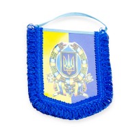 Сувенір на дзеркало "вимпел україна" прямокутний (герб україни з булавою, бахрома з боків)