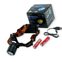 Фонарик диодный налобный 2 cree, 2 акб 18650, 3 режима., зарядка usb