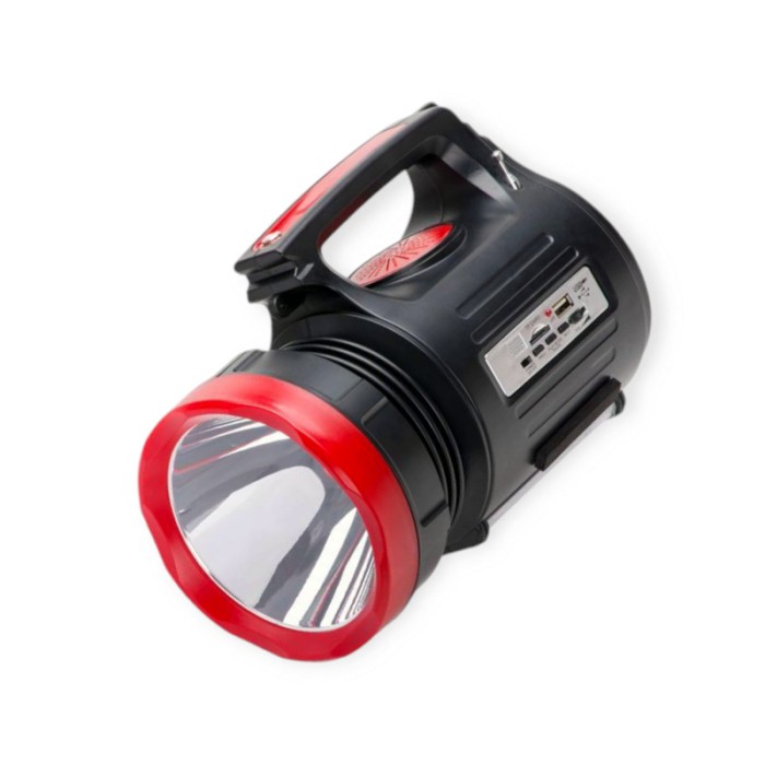 Фонарь диодный 1 super led 5w+ 22 smd 220в, акб, fm-радио, cardreader, солненая бат, ремень на плечо