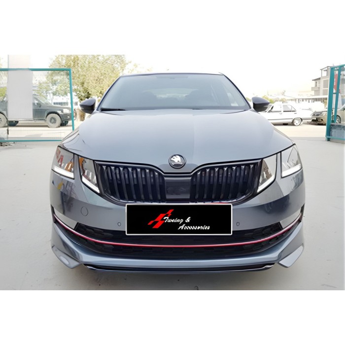 Передняя Lip накладка DPT V-1 (2017-2019, черный глянец) для Skoda Octavia III A7