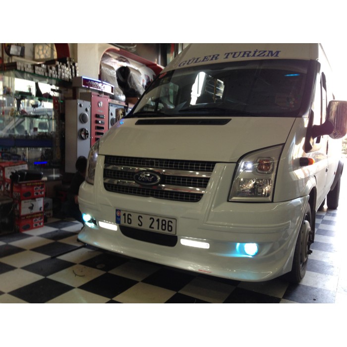 Накладка на передній бампер (2006-2014, DRL, з ґратами) для Ford Transit рр