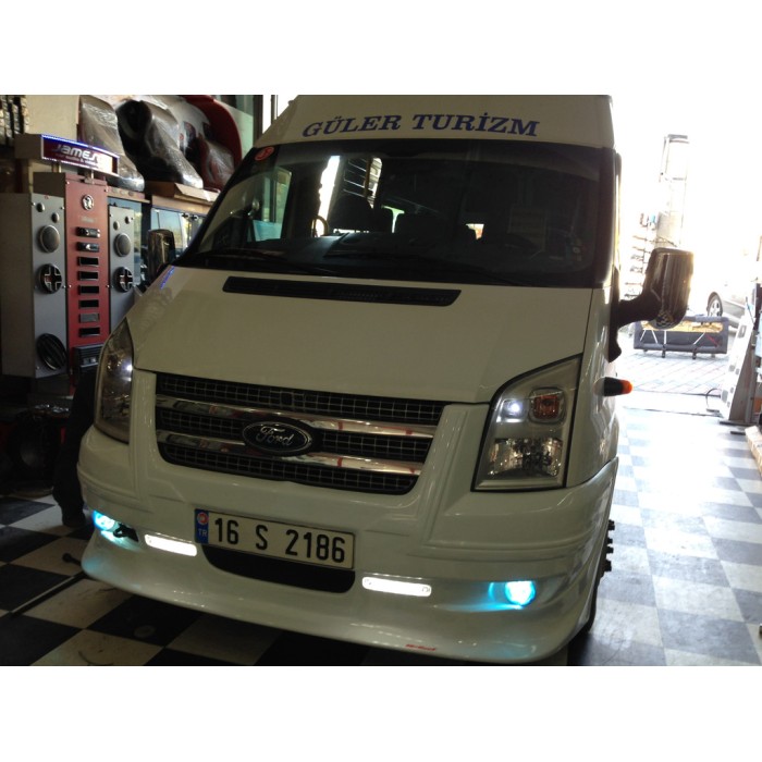 Накладка на передній бампер (2006-2014, DRL, з ґратами) для Ford Transit рр