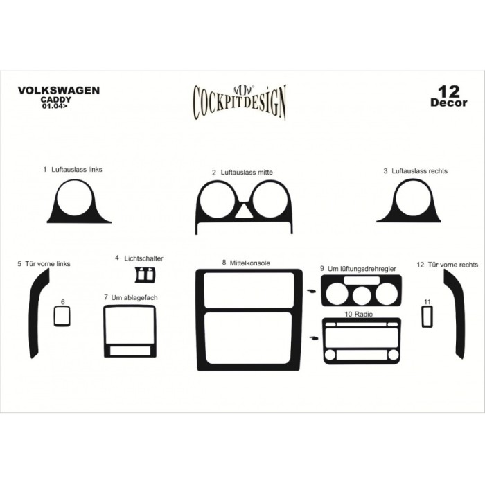 Накладки на панель Карбон для Volkswagen Caddy 2004-2010 рр
