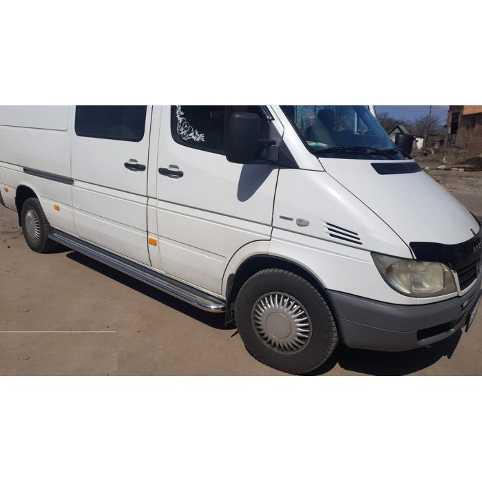 Бокові пороги Premium (2 шт., нерж.) Довга база, d60 для Mercedes Sprinter W901/902/903/904/905 1995-2006 рр