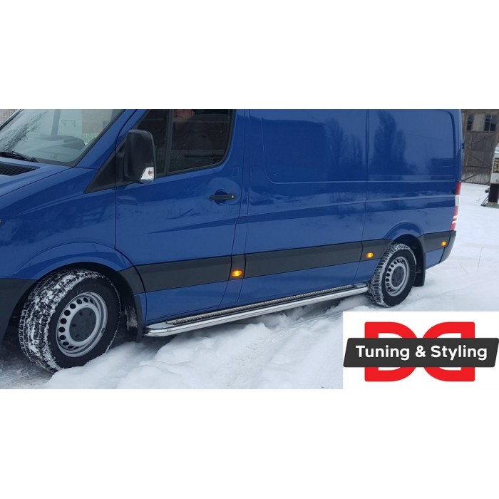 Боковые пороги Premium (2 шт., нерж.) d60, Long/ExtraLong для Mercedes Sprinter W906 2006-2018 гг