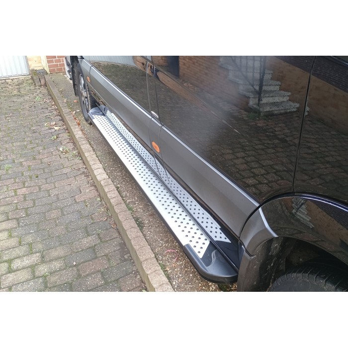 Боковые пороги Allmond Grey (2 шт., алюм.) Long/ExtraLong для Mercedes Sprinter W906 2006-2018 гг