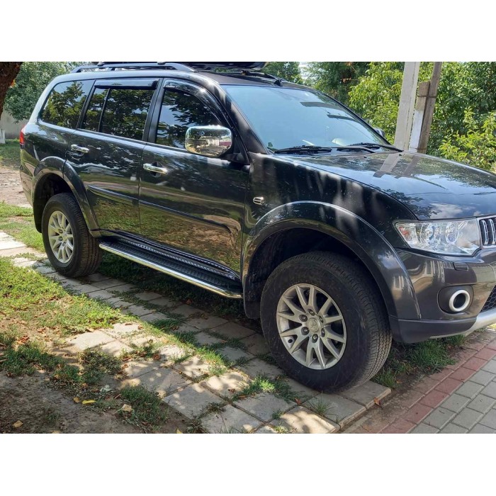 Бокові пороги Maydos V2 (2 шт., алюміній -2025 нерж) для Mitsubishi L200 2006-2015 рр