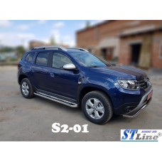 Боковые пороги Premium (2 шт., нерж.) Ø60 для Dacia Duster 2018-2024 гг