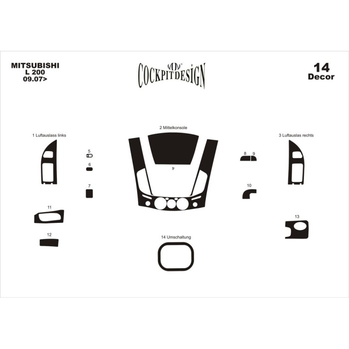 Накладки на панель (14 деталей) Дерево для Mitsubishi L200 2006-2015 гг