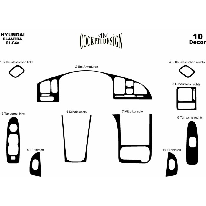 Накладки на панель Титан для Hyundai Elantra 2006-2011 гг