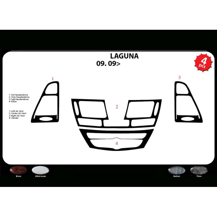 Накладки на панель (Meric, Туреччина) дерево для Renault Laguna 2007-2015 рр