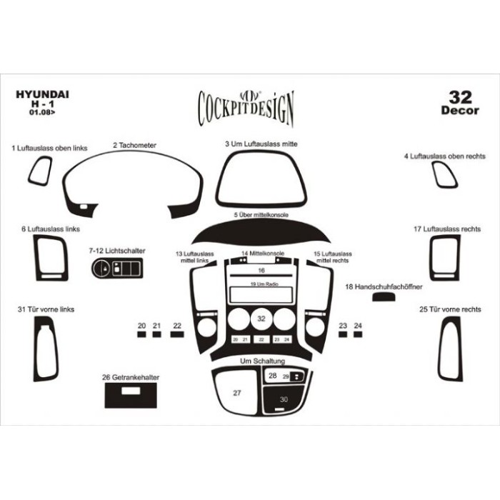 Накладки на панель (big set) Алюміній для Hyundai H300, H1, Starex 2008-2020 рр