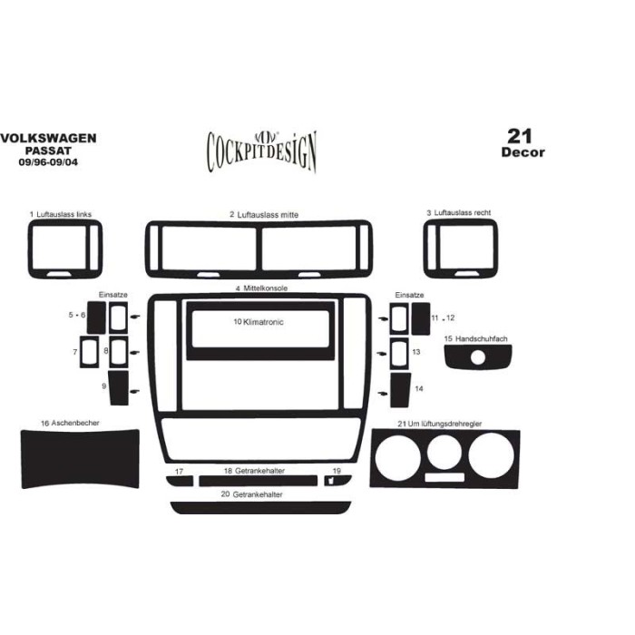 Накладки на панель 96-04 Карбон для Volkswagen Passat B5 1997-2005 рр