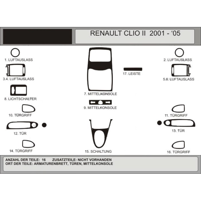 Накладки салона Красный для Renault Clio II 1998-2005 гг