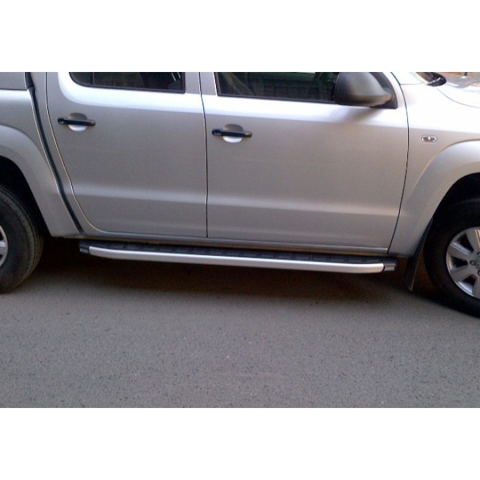 Боковые пороги Fullmond Grey (2 шт, алюм) для Volkswagen Amarok 2010-2022 гг