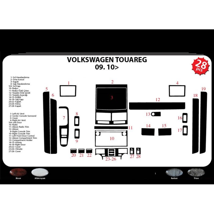 Накладки на панель Карбон для Volkswagen Touareg 2010-2018 гг