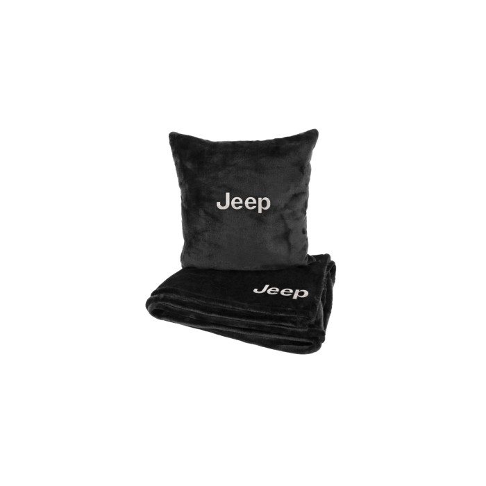 Подушка та плед в авто EVAtech із махри M для Jeep чорні MBLMPSMBV014