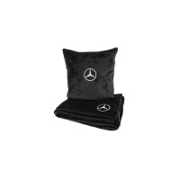 Подушка та плед в авто EVAtech із махри M для Mercedes-Benz чорні MBLMPSMBV016