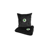 Подушка та плед в авто EVAtech із махри M для Skoda чорні MBLMPSMBV028