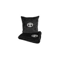 Подушка та плед в авто EVAtech із махри M для Toyota чорні MBLMPSMBV030