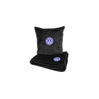 Подушка та плед в авто EVAtech із махри M для Volkswagen чорні MBLMPSMBV033