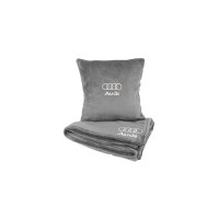 Подушка та плед в авто EVAtech із махри M для Audi сірі MBLMPSMGV095