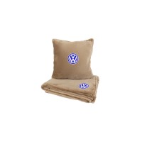 Подушка та плед в авто EVAtech із махри M для Volkswagen бежеві MBLMPSMIV033
