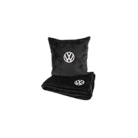 Подушка та плед в авто EVAtech із махри S для Volkswagen чорні MBLMPSSBV032