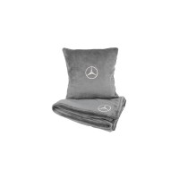 Подушка та плед в авто EVAtech із махри S для Mercedes-Benz сірі MBLMPSSGV016
