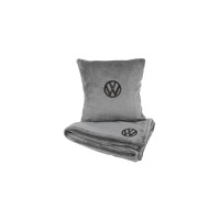 Подушка та плед в авто EVAtech із махри S для Volkswagen сірі MBLMPSSGV124