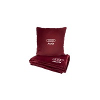Подушка та плед в авто EVAtech із махри S для Audi червоні MBLMPSSRV095