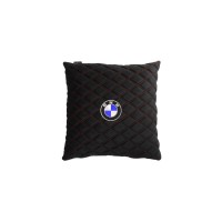Подушка в авто EVAtech з алькантари 40x40 см BMW чорна з червоною ниткою, великий ромб SPBALHRBRV005