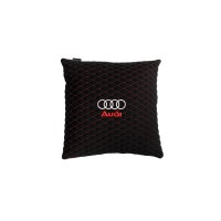 Подушка в авто EVAtech з алькантари 40x40 см Audi чорна з червоною ниткою, малий ромб SPBALMRBRV003