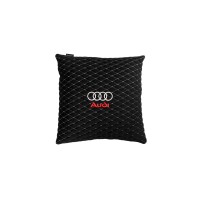 Подушка в авто EVAtech з алькантари 40x40 см Audi чорна з білою ниткою, малий ромб SPBALMRBWV003