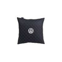 Подушка в авто EVAtech ECO 40x40 см Volkswagen чорна з синьою ниткою SPBCSBLV032