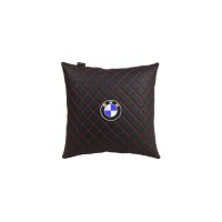Подушка в авто EVAtech ECO 40x40 см BMW чорна з червоною ниткою SPBCSBRV005