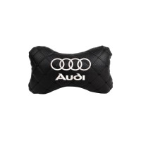Подушка на підголовник автомобіля EVAtech ECO 27х16 см Audi чорна з чорною ниткою SPCRBBV095
